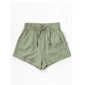 Light Olive Linen Waistband Shorts with String Tie
